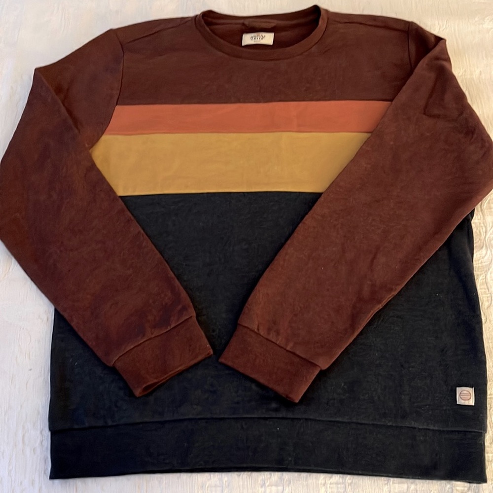 NWOT Marine Layer Sweatshirt Maroon Red Orange Yellow Sunset Navy Blue Medium